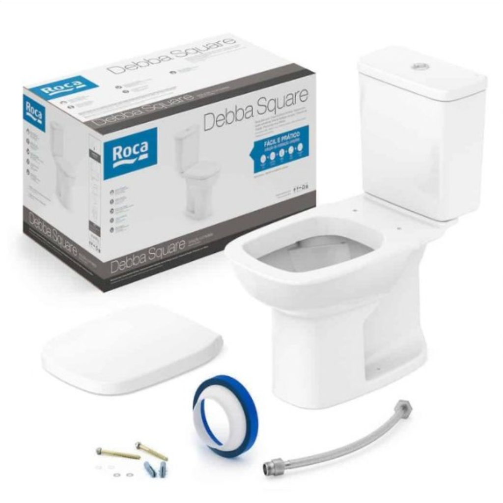 Vaso Sanit&aacute;rio com Caixa Acoplada e Acess&oacute;rios Roca Debba Square Branco