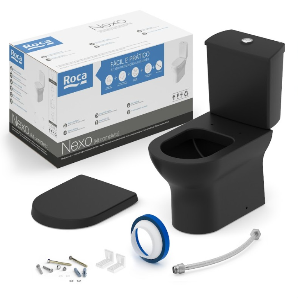 Vaso Sanit&aacute;rio com Caixa Acoplada e Acess&oacute;rios Roca Nexo Preto Fosco