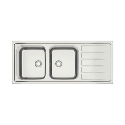 Cuba Dupla de Sobrepor em Aço Inox Escovado com Válvula Tramontina Marea Deep 2C 116x50 cm Cuba Dupla de Sobrepor em Aço Inox Escovado com Válvula Tramontina Marea Deep 2C 116x50 cm