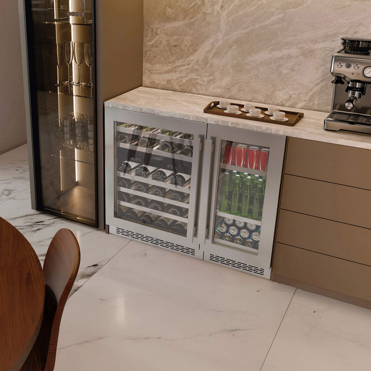 Beer Center Tramontina Senses T Smart 85 L em ambiente moderno com bebidas refrigeradas