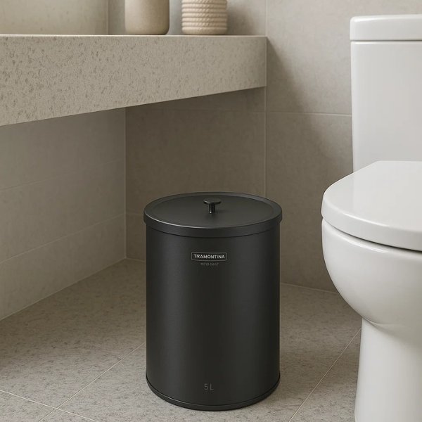 Lixeira Inox Tramontina &Uacute;til 5L em ambiente interno moderno