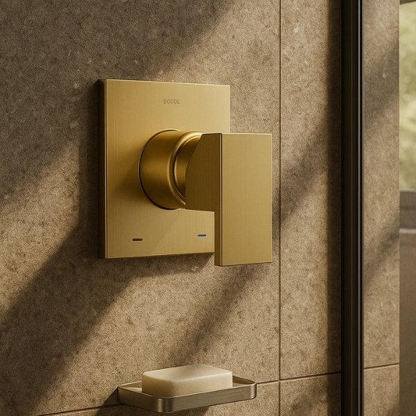 Acabamento Monocomando Docol New Edge instalado em banheiro moderno