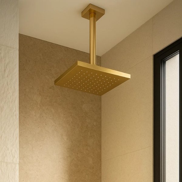 Sistema EasyClean do chuveiro Docol Heaven ouro escovado com crivos de silicone