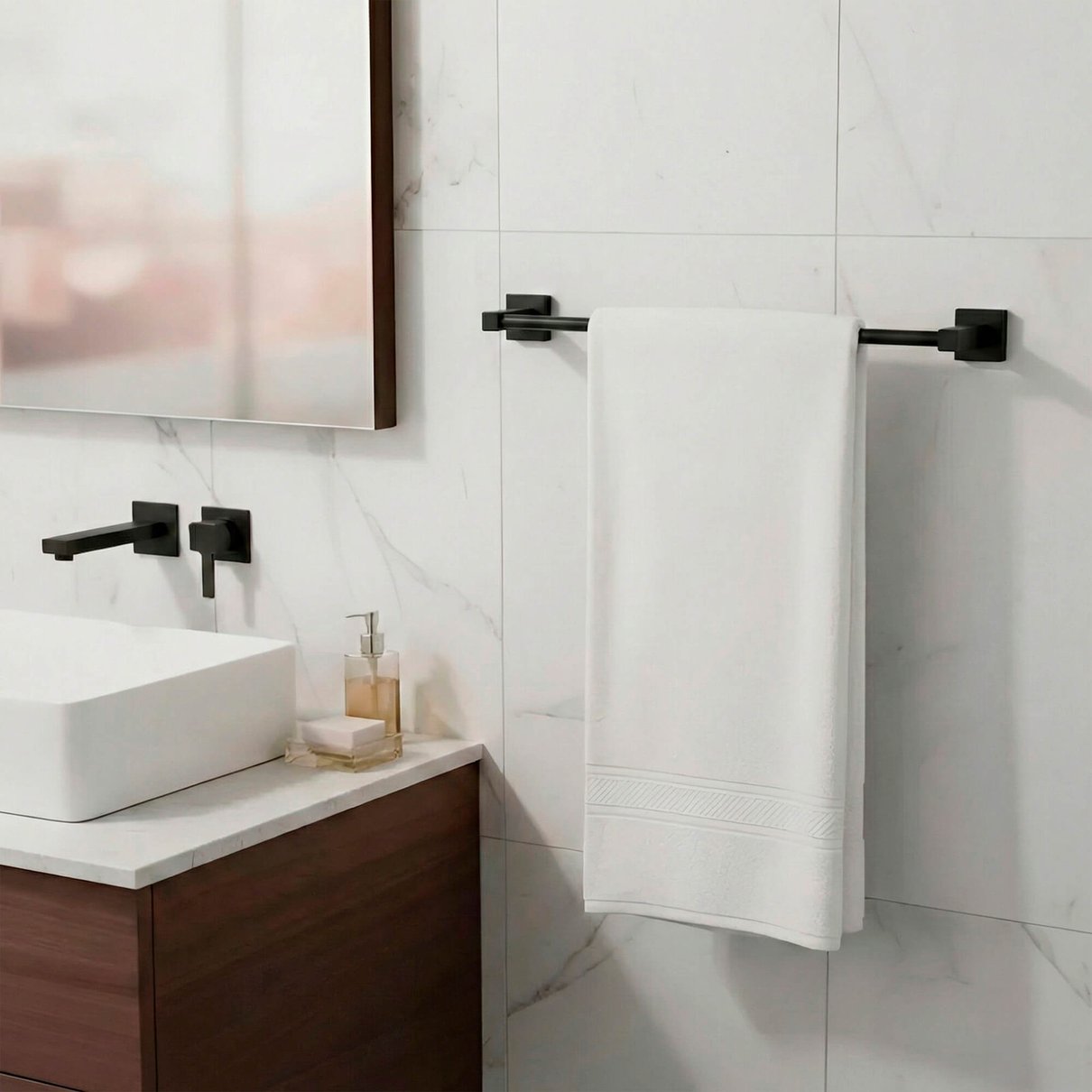 Porta Toalha Bast&atilde;o 57cm Dunard Omega Premium Onix Preto Fosco