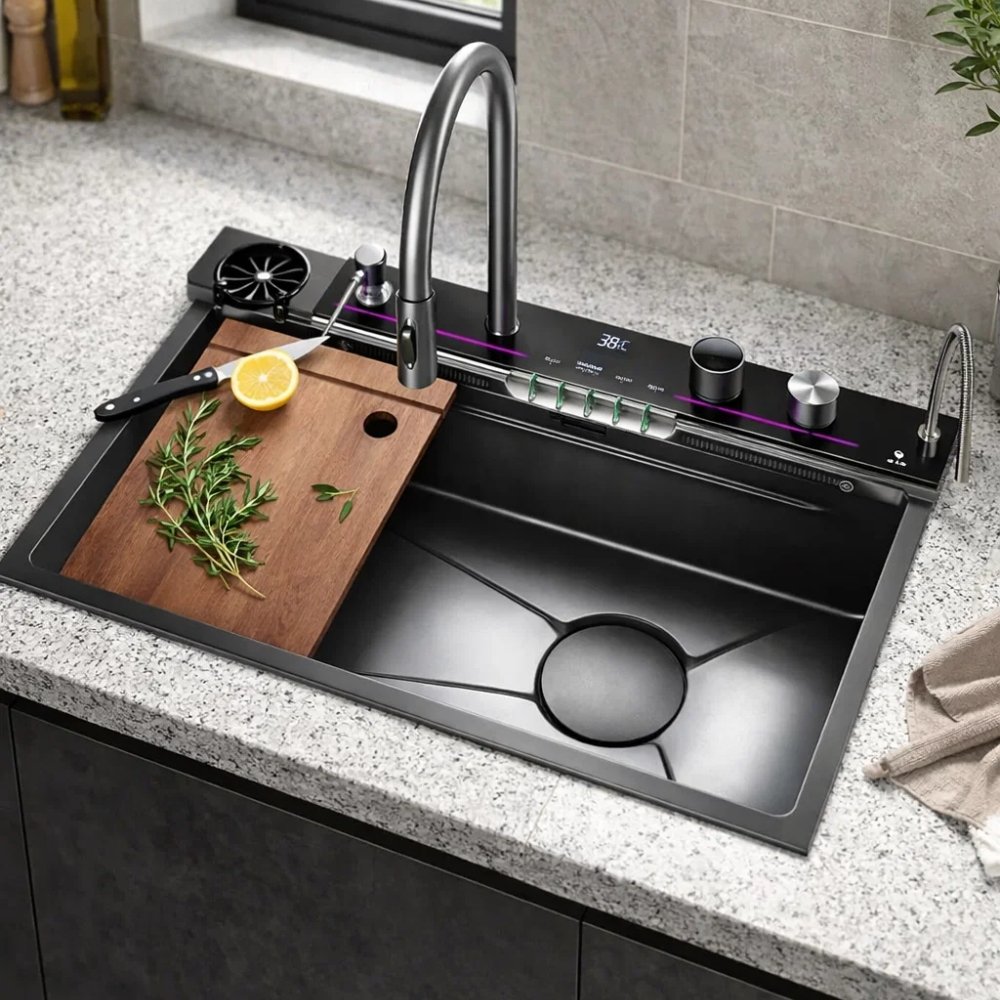 Torneira gourmet e lavador de copos cuba inox