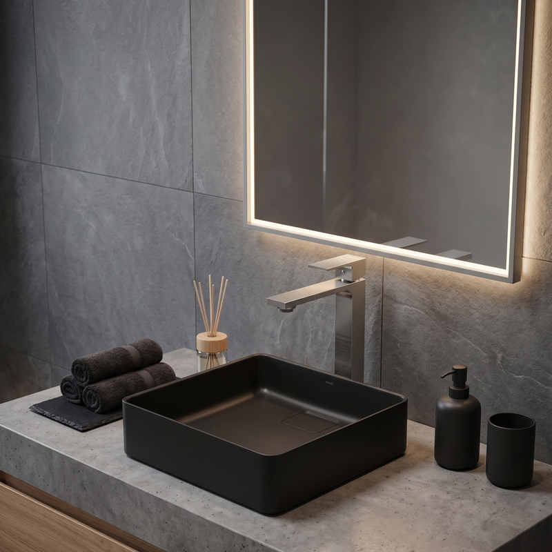 Cuba de Apoio Quadrada Docol Flow 40x40 - Preto Fosco